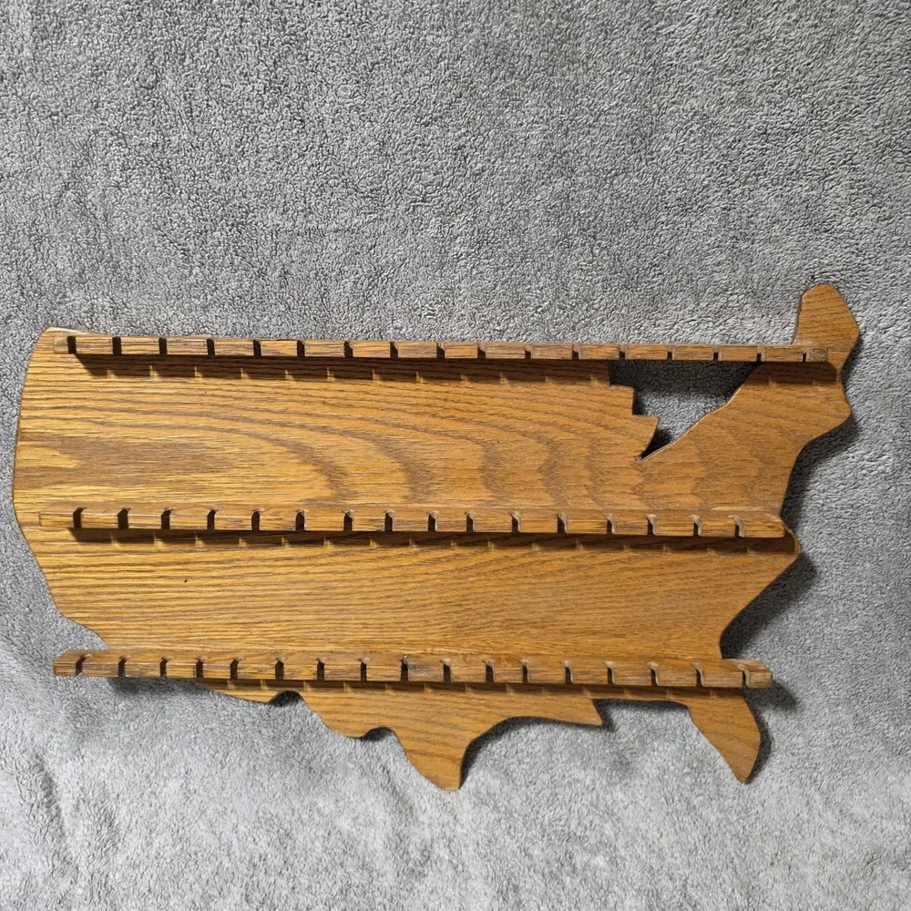 USA Shaped Wooden Souvenir Spoon Holder Wall Rack